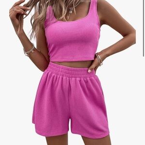 Pink Ribbed Top and shorts set